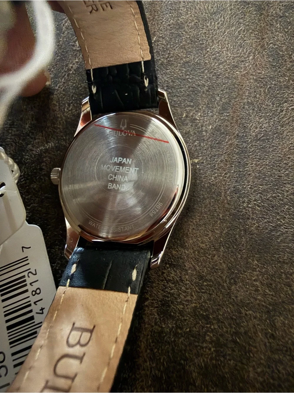 Bulova Silver Dial Watch with Black Leather Strap